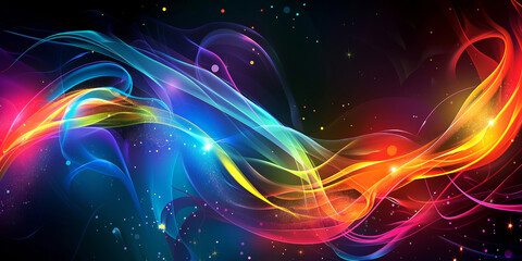 Aufkleber - abstract colorful glowing flowing rainbow vapor smoke waves on a dark background for media promotions posts, event advertising, websites banners, music digital design