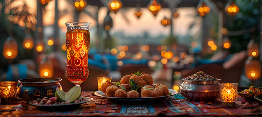 A festive setting with Islamic patterns and ornaments for Eid-al-Adha