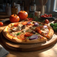 Wall Mural - pizza on a table in classic kitchen 