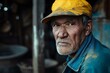 © juliars - Evocative close-up of an elderly worker with a rugged face, wearing a yellow cap