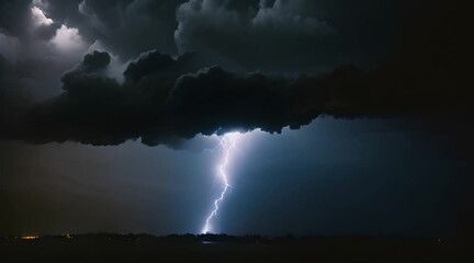 Wall Mural - Awe-Inspiring Dark Clouds and Electrifying Lightning Illuminate the Intense Sky
