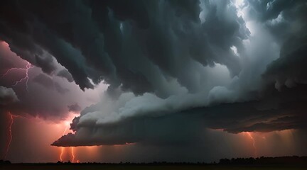 Wall Mural - Majestic Dark Clouds and Electrifying Lightning Illuminate the Brooding Sky