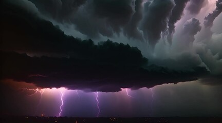 Wall Mural - A Spellbinding Display of Dark Clouds and Illuminating Lightning in the Dramatic Sky