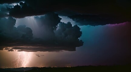Wall Mural - A Dynamic Sky with Dark Clouds and Dazzling Lightning Illuminating the Horizon