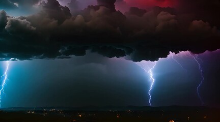 a captivating scene of a dark clouded sky with dazzling lightning strikes