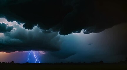 Wall Mural - Dramatic Sky with Dark Clouds and Lightning Unleashing its Power