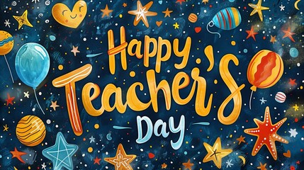 Wall Mural - A handwritten text that says Happy Teacher's Day with colorful elements