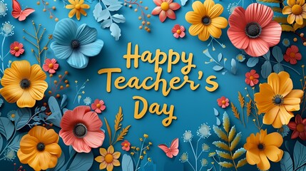 Wall Mural - A handwritten text that says Happy Teacher's Day with colorful elements