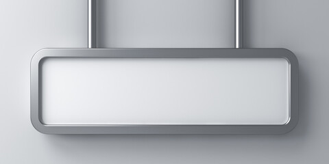 Aufkleber - Blank hanging long white clean signboard or blank white advertising sign banner with metal frame isolated on dark white wall background with shadow 3D rendering