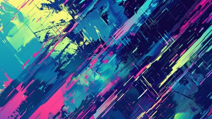 Poster - Vibrant abstract geometric background with dynamic brush strokes in neon colors. Perfect for modern art, design projects, and digital artworks.