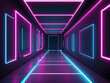 © Mahmud - Neon light of Modern design., flight forward through the square corridor, appearing glowing pink-blue lines, ultraviolet spectrum., 3D Rendering