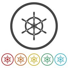 Poster - Ship steering wheel logo. Set icons in color circle buttons