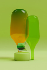 3D Rendered Laptop Among Stylized Trees on Green Background