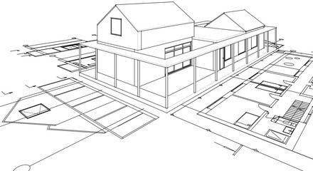Wall Mural - house architectural project sketch 3d illustration	