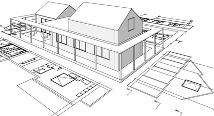 Wall Mural - house architectural project sketch 3d illustration	
