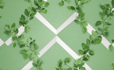 Wall Mural - corner frame made of green branches minimal style. hd quality. abstract texture seamless wallpaper b