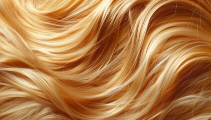 Wall Mural - Blonde hair color background, closeup of blonde hair texture with beautiful waves, hair strands, blonde highlights Generative AI