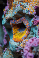 Wall Mural - Abstract image of a bird's nest forming part of a coral reef, with intricate patterns and bright colors symbolizing marine biodiversity.