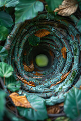 Poster - Abstract image of leaves and twigs spiraling inward to form a cohesive nest, symbolizing the creation process,