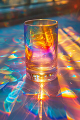 Poster - A close-up of a crystal lens projecting intricate rainbow patterns onto a white surface, with the colors blending and shifting,