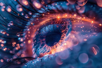 Poster - An exploded view of a contact lens, its microscopic layers separated and hovering in a luminous, ethereal space,