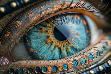 Poster - A close-up of a bifocal lens split into its different segments, each segment showing a distinct magnified view,