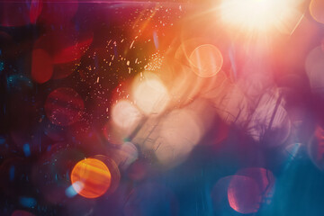 Poster - An abstract depiction of a lens flare, with the contributing lens elements floating apart and creating prismatic light effects,