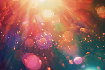 Poster - An abstract depiction of a lens flare, with the contributing lens elements floating apart and creating prismatic light effects,
