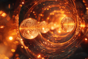 Poster - Illustration of a lens surrounded by glowing orbs of light, each orb casting complex shadows and patterns,