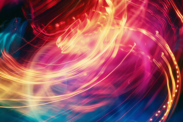 Poster - A lens emitting pulsating waves of neon colors, creating a dynamic and vibrant abstract scene,