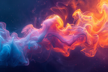 Poster - Artistic rendering of a lens acting as a source of colorful, abstract smoke-like trails of light,