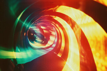 Leinwandbilder - A lens projecting a cone of light that splits into a spectrum of colors, each forming unique abstract shapes,