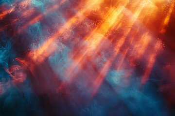 Aufkleber - A lens projecting beams of light that create an abstract landscape of glowing shapes and patterns,