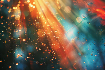 Poster - A lens projecting beams of light that create an abstract landscape of glowing shapes and patterns,