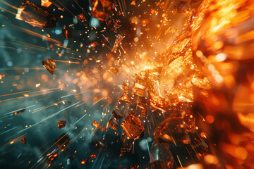 Leinwandbilder - A lens surrounded by an explosion of angular shapes and lines, creating a dynamic and vibrant composition,
