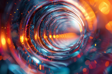 Aufkleber - Abstract image of a lens with beams of light forming interlocking rings and polygons,