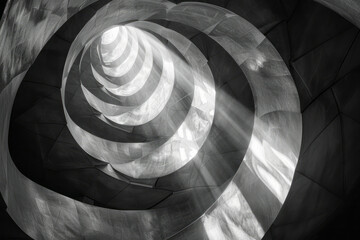 Leinwandbilder - Scene of a lens projecting beams of light that form a spiral staircase of geometric shapes,