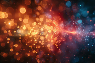 Poster - A lens surrounded by an explosion of glowing orbs, each orb leaving trails of light as they move away,