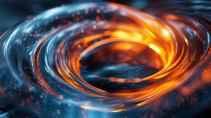 Leinwandbilder - Abstract depiction of a lens with ribbons of light streaming out, twisting and curling in mid-air,