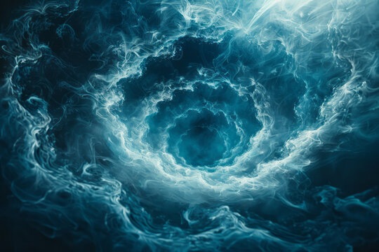 Illustration of a lens with spirals of misty energy emanating from its center, creating a sense of ethereal movement,