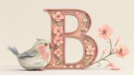 A blue bird is perched on a letter B