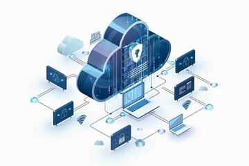 Wall Mural - Secure cloud storage network with data protection and cybersecurity features.