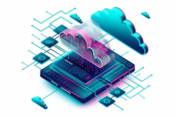 Poster - Cybersecurity concept with secure cloud connections and digital data protection.