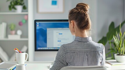 Canvas Print - Professional Woman at Computer Desk