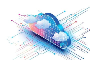 Sticker - Advanced Cloud Technology for Secure Data Transmission, Futuristic Digital Network Illustration