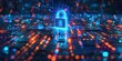 © BoOm - Futuristic digital lock on a microchip representing data security and technology advancement with vibrant neon lights.