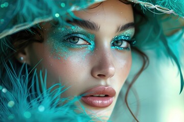 Poster - Enchanting Teal Splendor: Model Shines in Glittering Teal