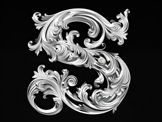 Wall Mural - s letter, in baroque realism graceful sculptures scroll, black background