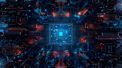 Wall Mural - Futuristic Digital CPU Technology Background with Intricate Circuit Patterns.