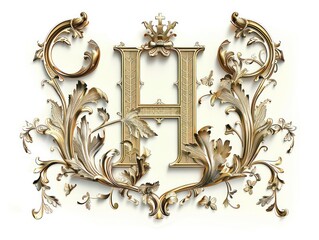 Wall Mural - H old lettering in gold relief on white background